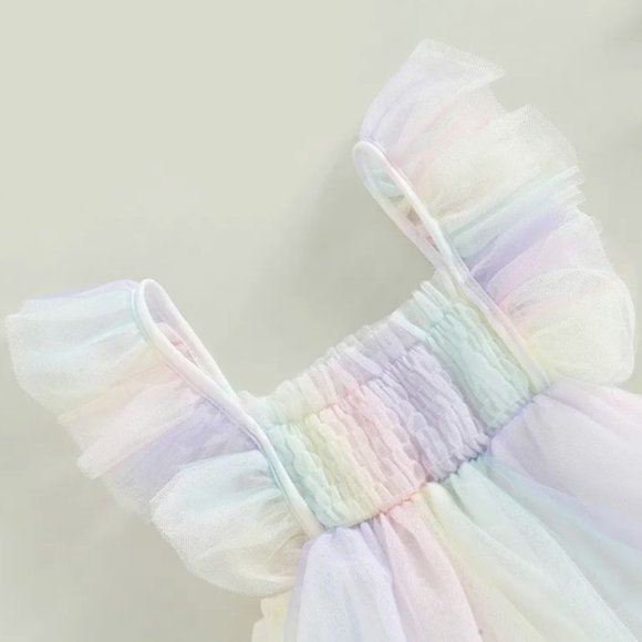 Pastel Rainbow Tulle Romper Clothes Outfit First Birthday Clothes Care Bears - Picture 8 of 12